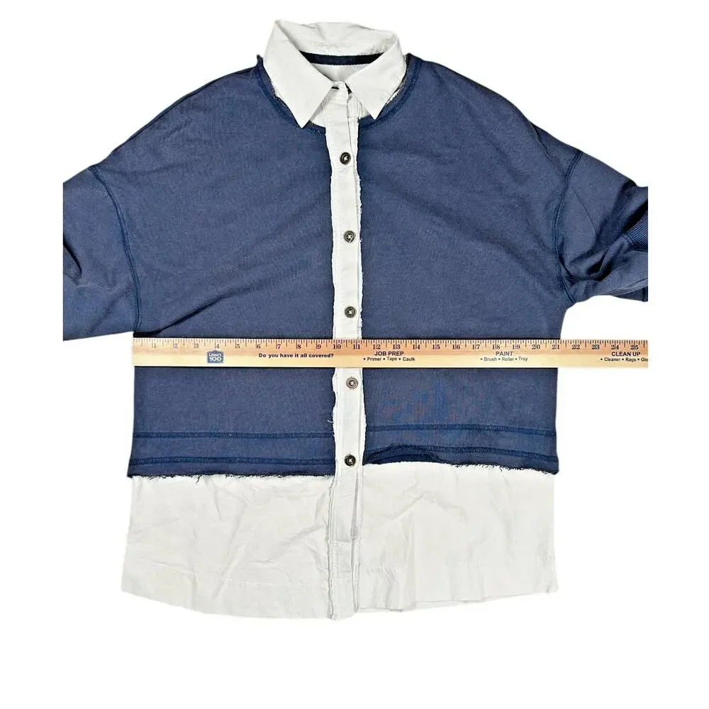 Free People We The Free Rebel Rebel Twofer Shirt Jacket XS Blue Layered Cardigan